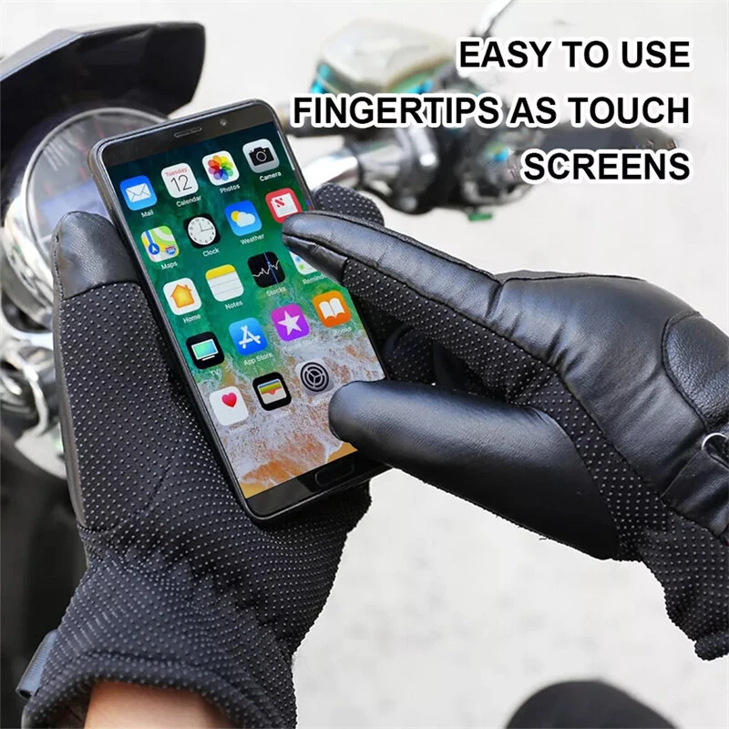 (image for) TENGOO USB Electric Heated Thermostatic Gloves Waterproof PU Touchscreen Heated Gloves Winter Motorcycle Riding Hand Warm Gloves